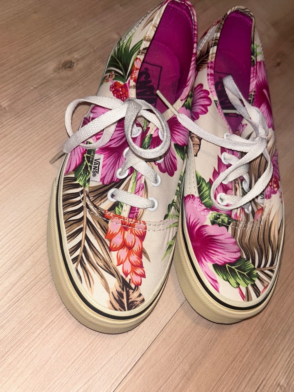 Vans Floral Canvas Lace-Up Sneakers in Pink and Cream